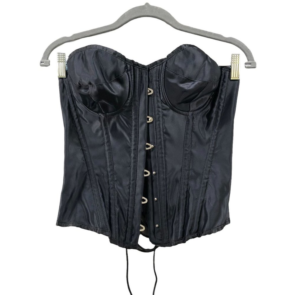 Leg Avenue Black Corset Bustier Womens Medium M Hook Lace Up Satin